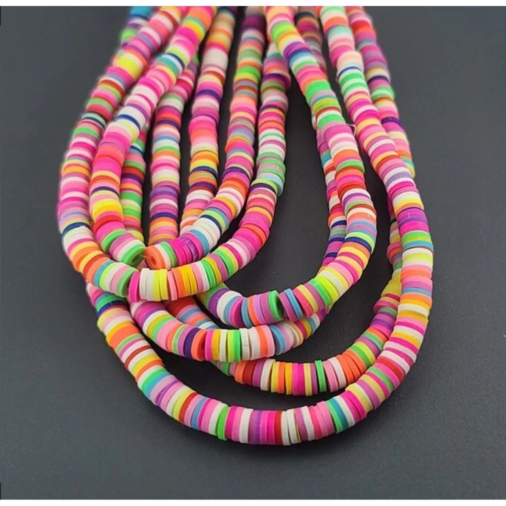 3 Strands of 6MM‎ Polymer Clay Heishi Beads, bright mix